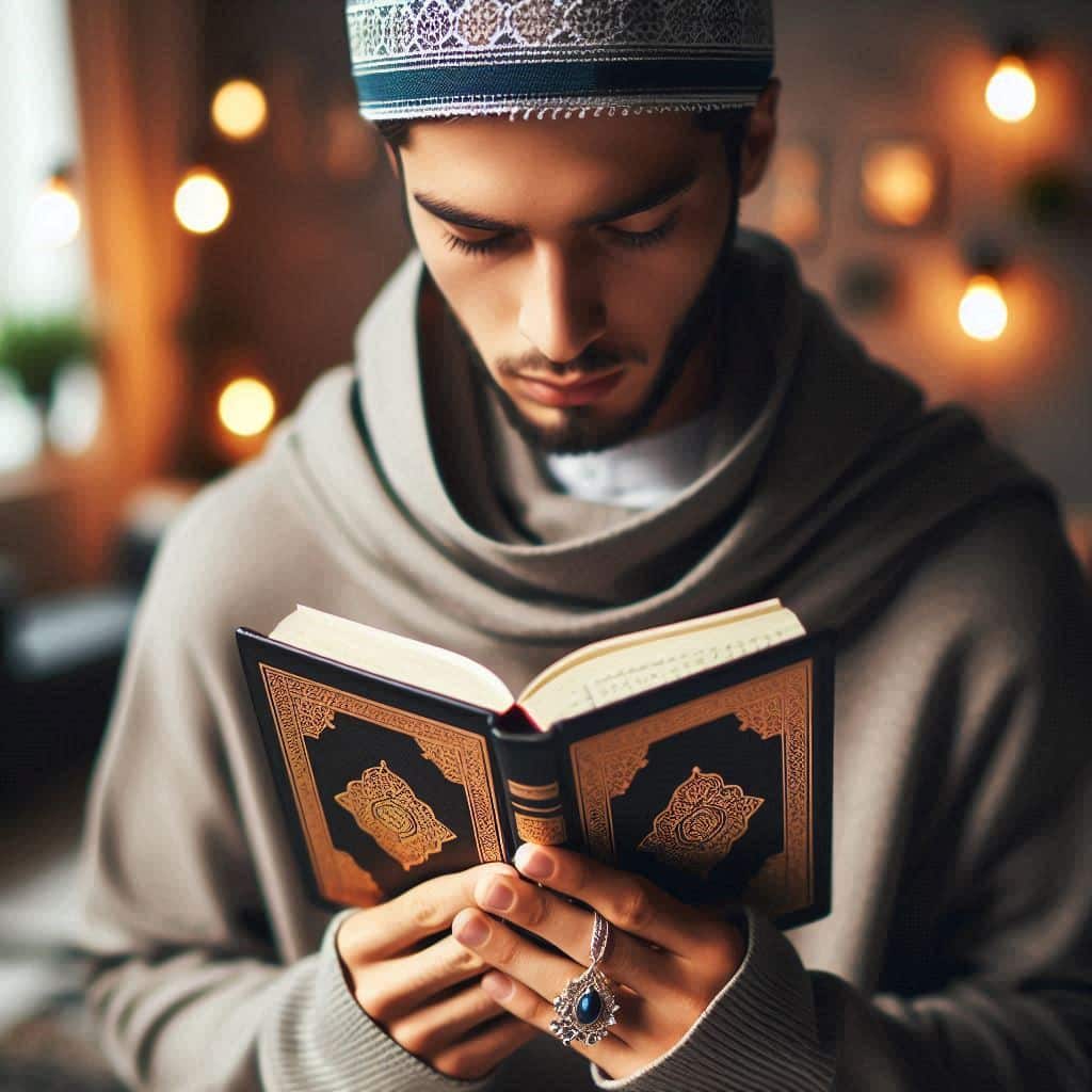 Muslim man holding Quran, focus on Quran , Qiraat Course by Hekma academy from USA, UK, Australia, Canada