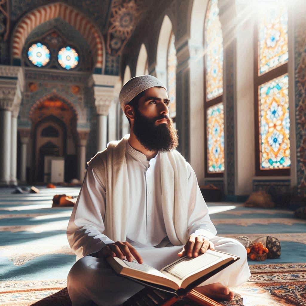 a Muslim man reciting Quran in a mosque Hekma Academy Quran recitation course