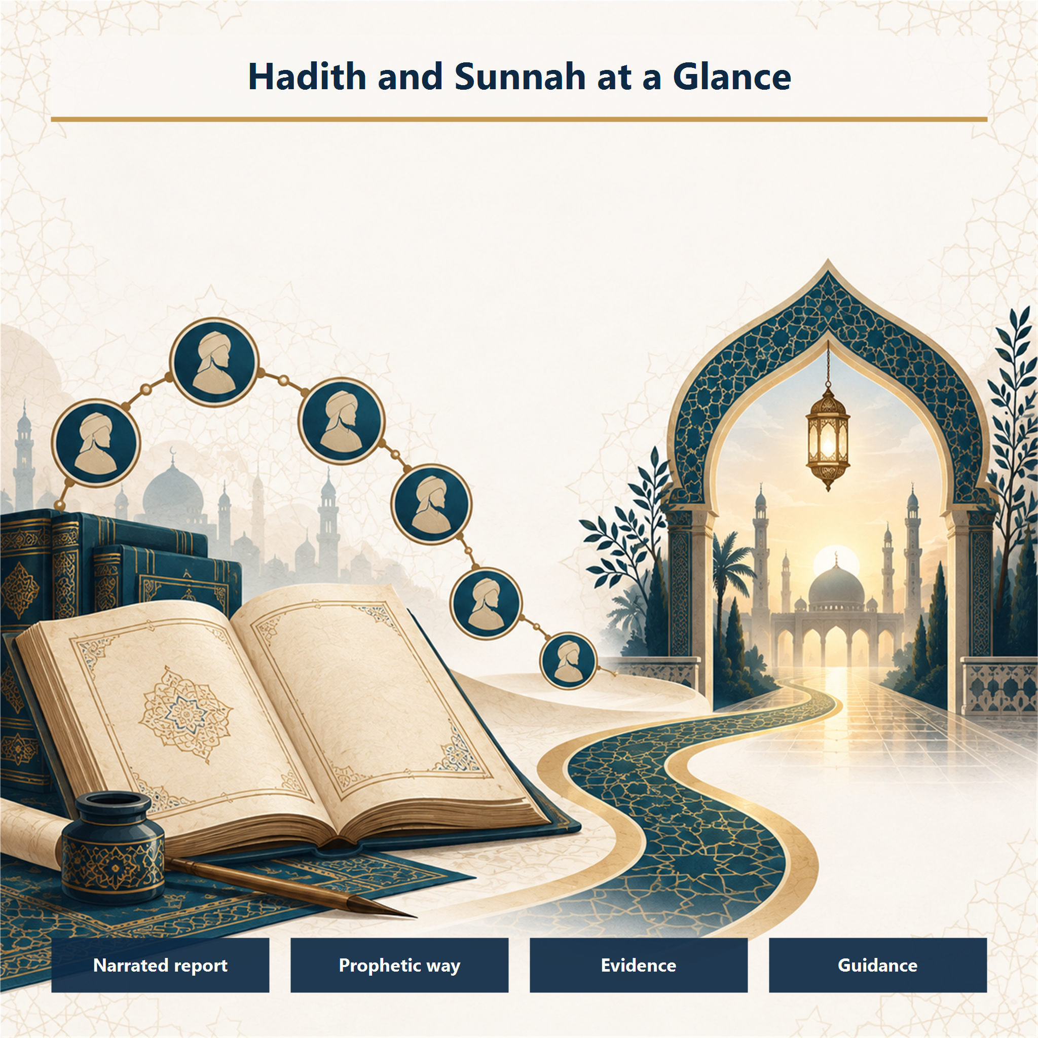 Hadith and Sunnah shown as connected concepts of report and guidance
