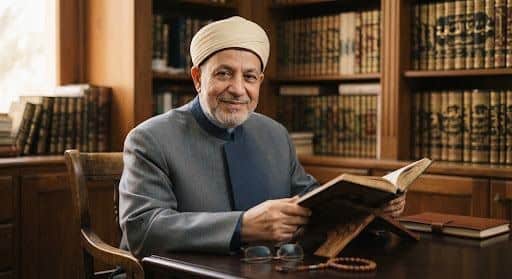 Male Quran tutor reading from an open Quran